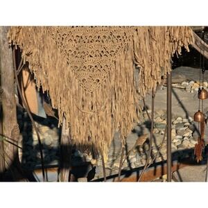 Cejon Crochet Fringe Poncho Shawl Ruana Cover Up Neutral Boho Festival